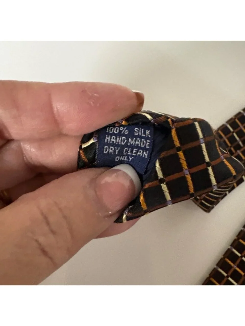 Henry Jacobson Silk Tie Handmade Mens Necktie Brown Geometric Squares Office